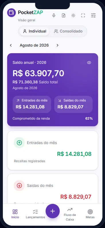 Visão geral do PocketZAP no celular